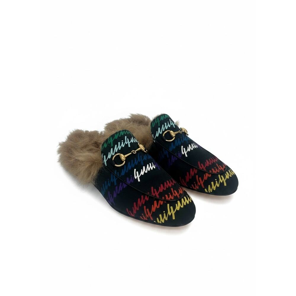 Gucci Garden Princetown GG Cloth Fur Lined Mule Slippers 36